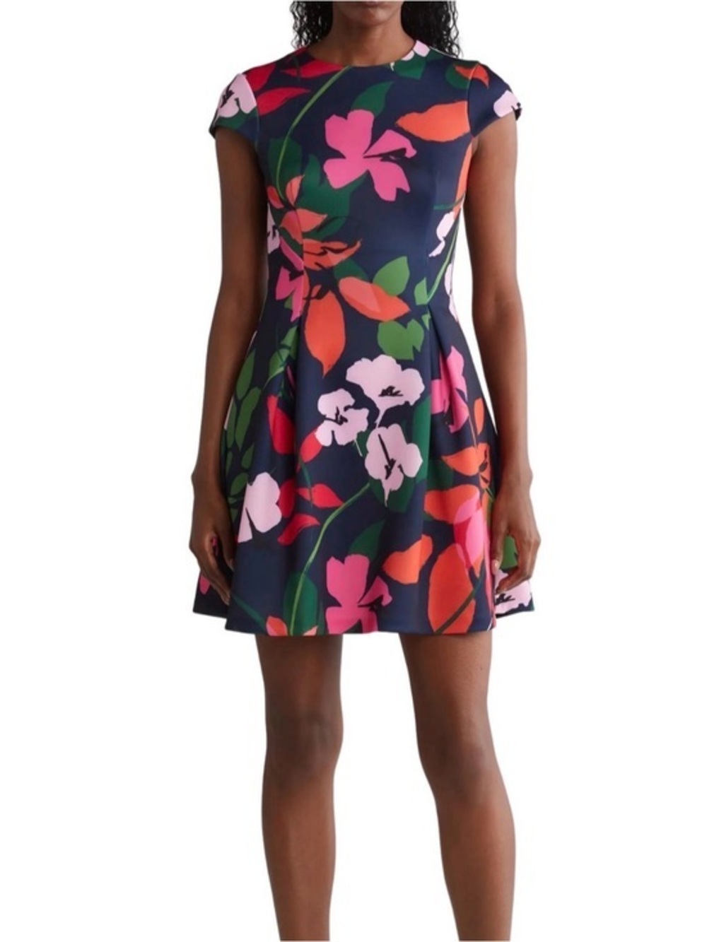 Vince Camuto Navy Floral Mini Dress with Pink & Coral Blooms